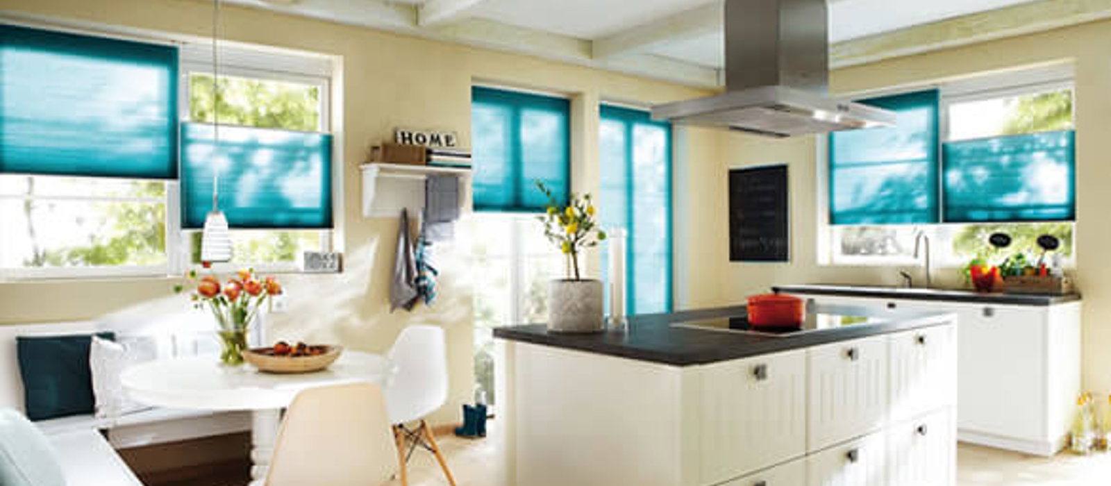 Blue Smart kitchen roller blinds