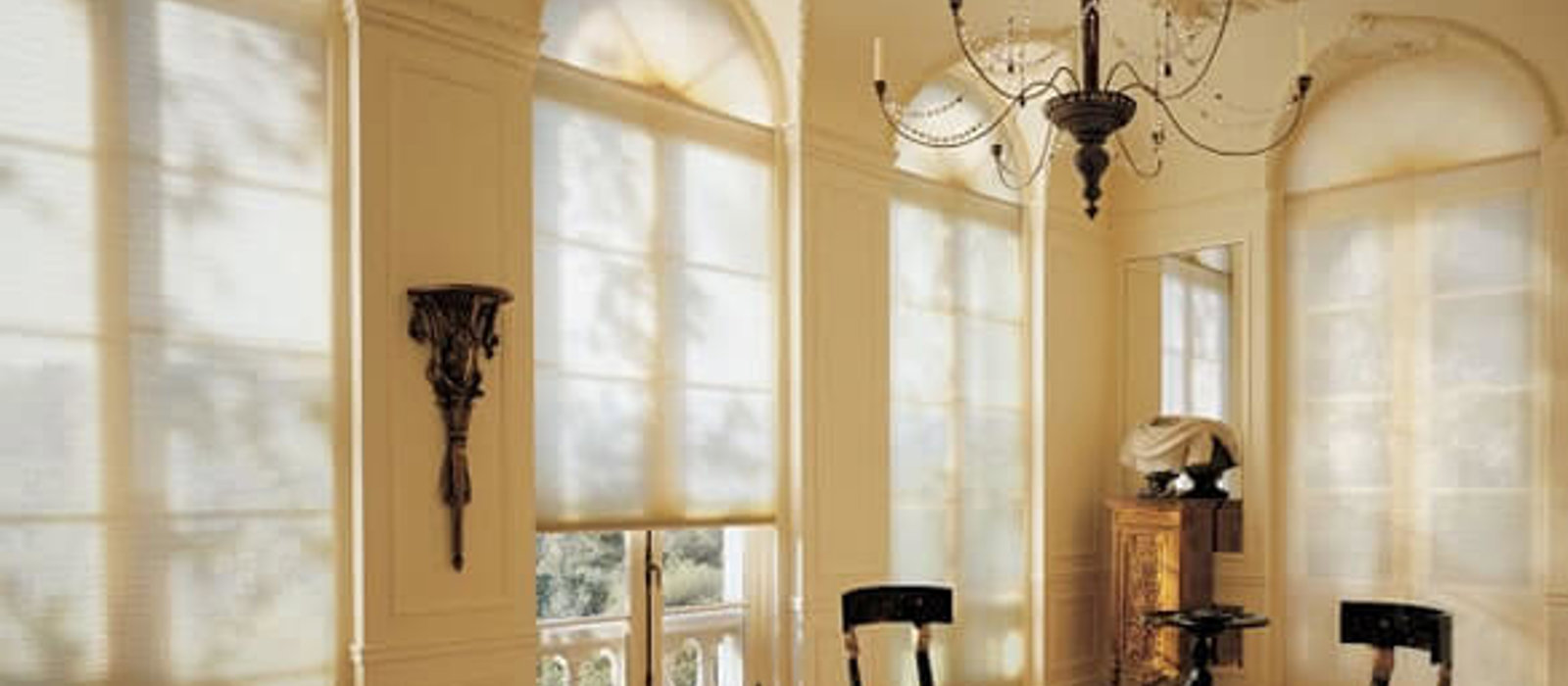 Large period windows fitted with Duette energy saving blinds