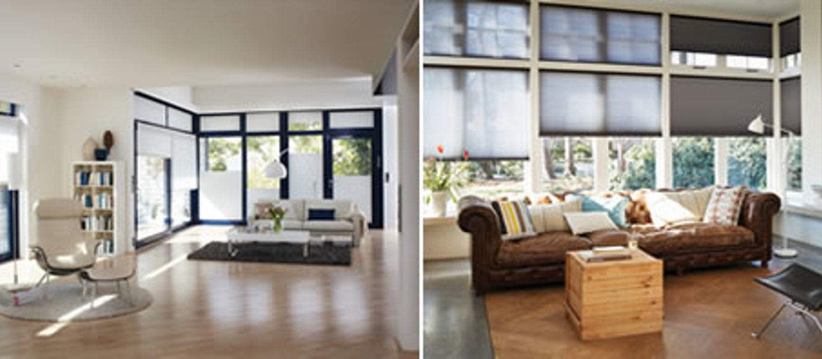 Large modern living rooms fitted with Duette blinds for large windows