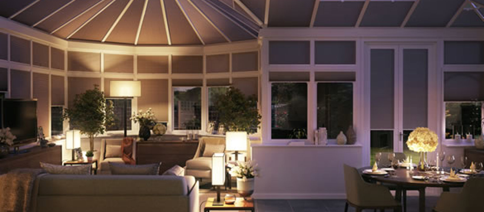 Large conservatory with Duette roof blinds for heat reduction