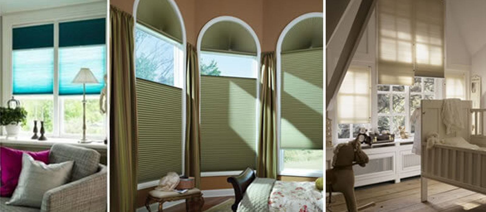 Large windows fitted with Duette energy saving blinds